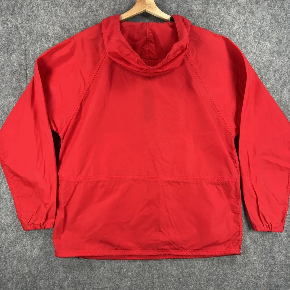 Vintage L.L.Bean Anorak Pullover Jacket Mens Large Red Nylon 1/4 Zip Hooded USA